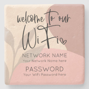 Rustic WiFi Details Abstract Shapes Leaves Stone Coaster