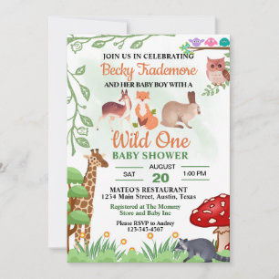 Rustic Wild Animals Baby Shower Invitation
