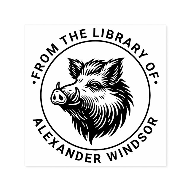Rustic Wild Boar Head Library Book Name Self-inking Stamp (Design)