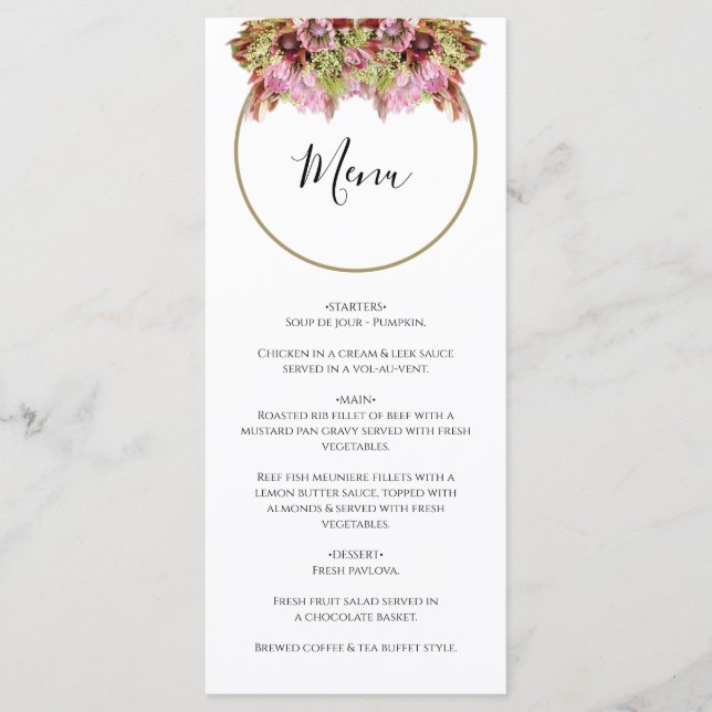 Rustic Wild Flower Bouquet Wedding Menu (Front)