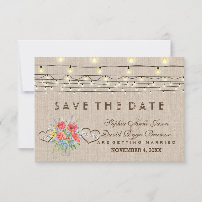Rustic Wild Flowers Linen Wedding Save the Date (Front)