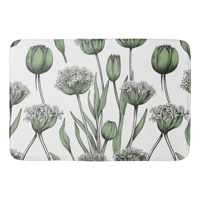 Rustic Wild Garlic Sketch by CallisC Arts ⭐⭐⭐⭐⭐ Bath Mat (Front)