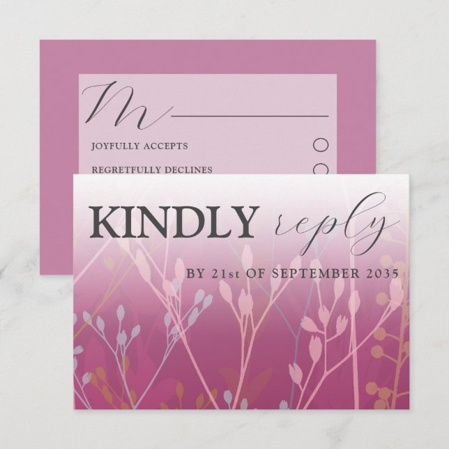 Rustic Wild Grasses Dark Pink RSVP Wedding Card (Front/Back)