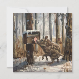 Rustic Wild Hog Mailing Christmas Card