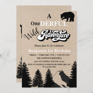 Rustic Wild One Adventure First Birthday Party Invitation