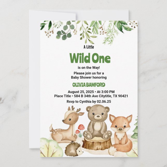 Rustic Wild One Forest Creatures Baby Shower  Invitation (Front)