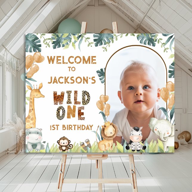 Rustic Wild One Safari 1st Birthday Welcome Sign (Boys Safari Wild One Birthday Welcome Sign, Safari 1st Birthday Welcome Poster, Jungle Animals Party)