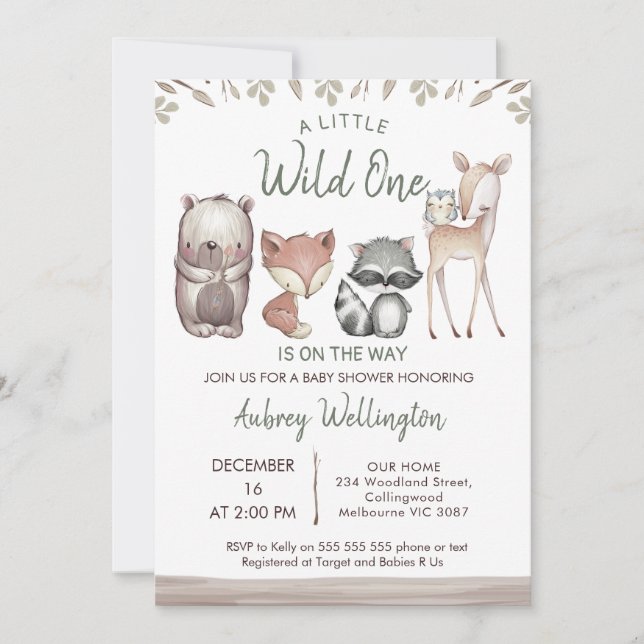 Rustic Wild One Woodland Animals Baby Shower Invitation (Front)