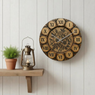 Rustic Wild Rose Wall Clock   Wood-Look Farmhouse 