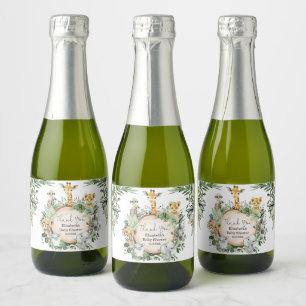 Rustic Wild Safari Baby Animals Jungle Greenery Sparkling Wine Label