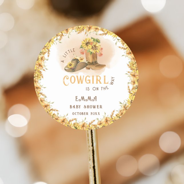 Rustic Wild West Girl Shower Classic Round Sticker (Creator Uploaded)