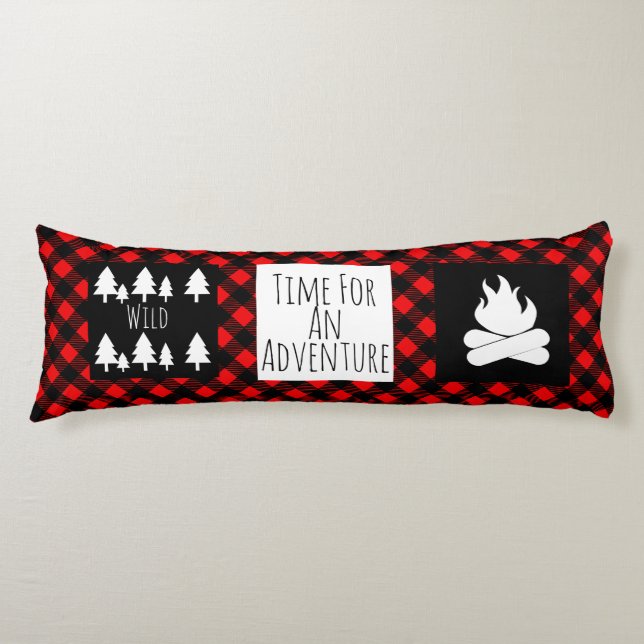 Rustic Wild Woodland Buffalo Check Plaid Body Cushion (Front)