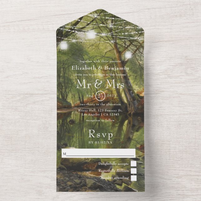 Rustic Wild Woodland Greenery Wedding All In One I All In One Invitation (Inside)