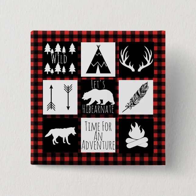 Rustic Wilderness & Animals Buffalo Check Plaid 15 Cm Square Badge (Front)