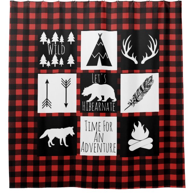 Rustic Wilderness & Animals Buffalo Check Plaid Shower Curtain (Front)