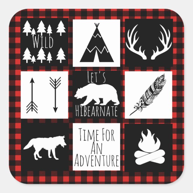 Rustic Wilderness & Animals Buffalo Check Plaid Square Sticker (Front)