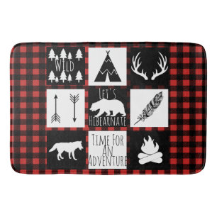 Rustic Wilderness Animals Buffalo Lumberjack Plaid Bath Mat