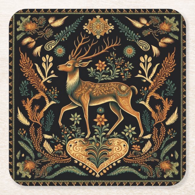Rustic Wilderness Deer Square Paper Coaster (Front)