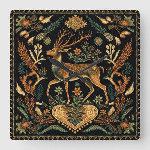 Rustic Wilderness Deer Square Wall Clock