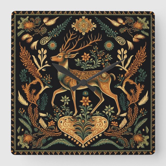 Rustic Wilderness Deer Square Wall Clock (Front)