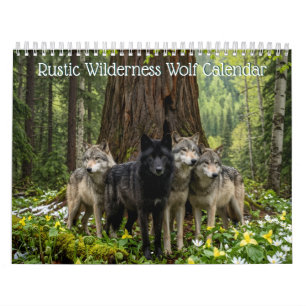 Rustic Wilderness Wolf Wall Calendar