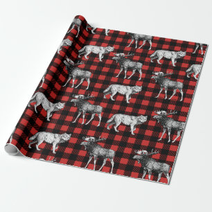Rustic Wilderness Wolves & Moose Buffalo Plaid Wrapping Paper