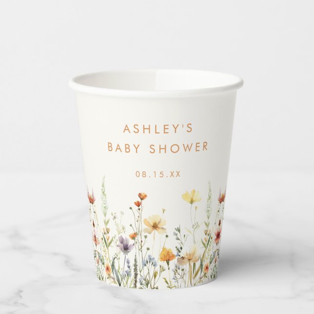 Rustic Wildflower Baby Shower Paper Cups (Left)