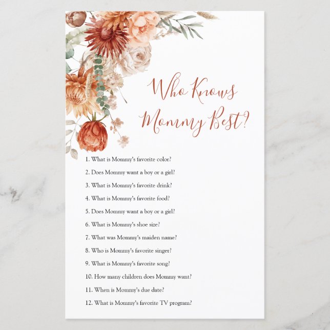 Rustic Wildflower Baby Shower Who Know Mummy Best (Front)