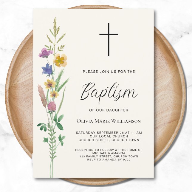 Rustic Wildflower Baptism  Invitation (Creator Uploaded)