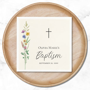 Rustic Wildflower Baptism Napkin