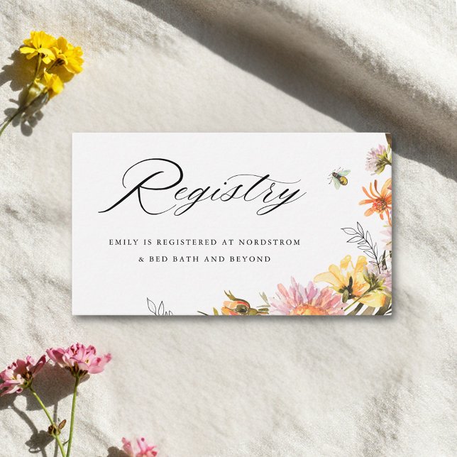 Rustic Wildflower Bee Bridal Shower Gift Registry Enclosure Card (Creator Uploaded)