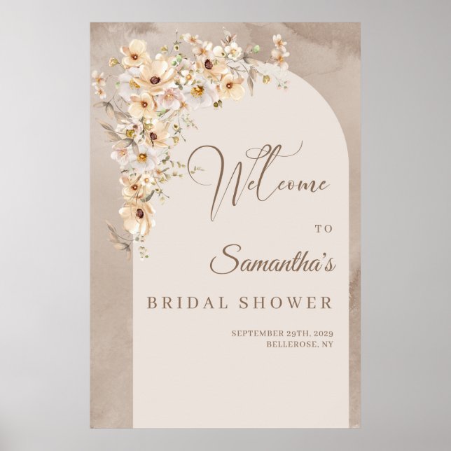 Rustic Wildflower Boho arch Bridal Shower Welcome Poster (Front)