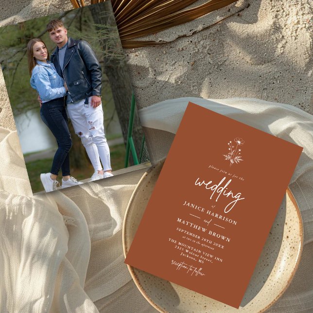 Rustic Wildflower Boho Terracotta Photo Wedding Invitation (Creator Uploaded)