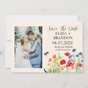 Rustic Wildflower Boho Watercolor Floral Photo   Save The Date