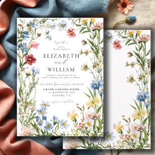 Rustic Wildflower Boho Watercolor Wedding  Invitation