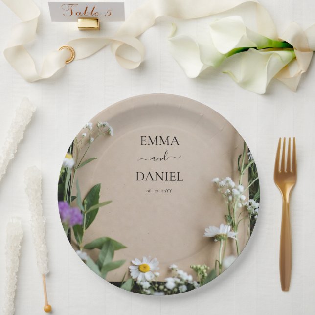 Rustic Wildflower Botanical Kraft Paper Wedding Plate (Wedding)