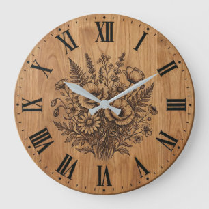 Rustic Wildflower Bouquet Wall Clock 