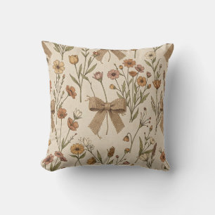 Rustic Wildflower Bouquet with Burlap Bows Vintage Cushion