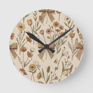 Rustic Wildflower Bouquet with Burlap Bows Vintage Round Clock