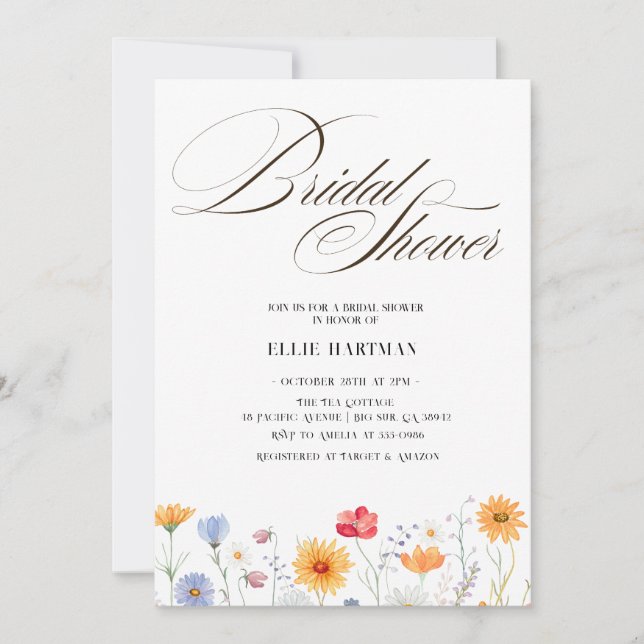Rustic Wildflower Bridal Bash Invitation (Front)