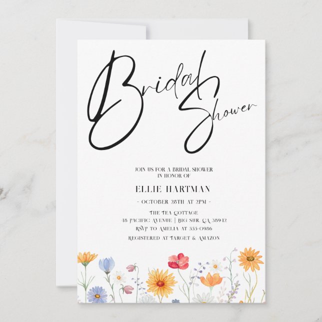 Rustic Wildflower Bridal Bash Invitation (Front)