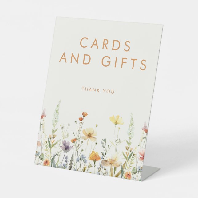 Rustic Wildflower Bridal Shower Cards and Gifts Pedestal Sign (Front)