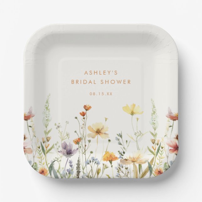Rustic Wildflower Bridal Shower Paper Plate (Front)