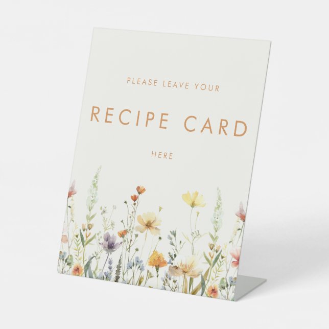 Rustic Wildflower Bridal Shower Recipe Card Pedestal Sign (Front)