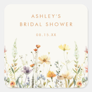 Rustic Wildflower Bridal Shower Square Sticker