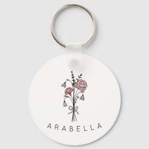 Rustic Wildflower Bridesmaid Name  Key Ring