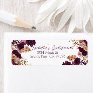 Rustic Wildflower Burgundy & Blush Return Address Label