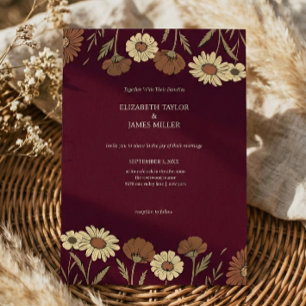 Rustic Wildflower Burgundy Floral Wedding Invitation