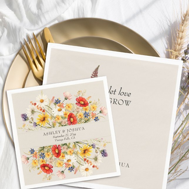 Rustic Wildflower Colourful Summer Autumn Floral Napkin (Cocktail Napkins from the Rustic Wildflower Wedding Collection by Darling & May)