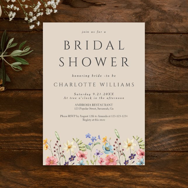 Rustic Wildflower Elegant Bridal Shower Invitation (Creator Uploaded)